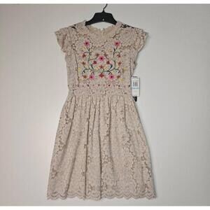 NWT Sequin Hearts 4985LF1D Cream Embroidered Floral Lace Dress Juniors